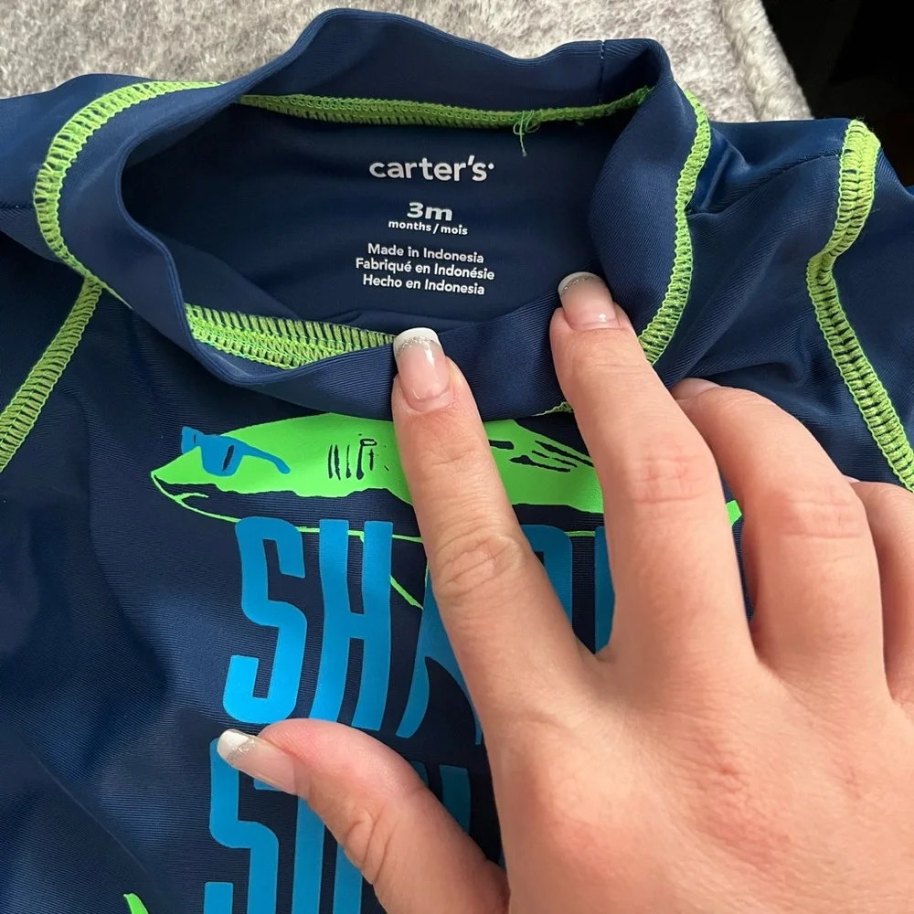 Carter's Navy & Bright Green Shark Squad Rashguard Set